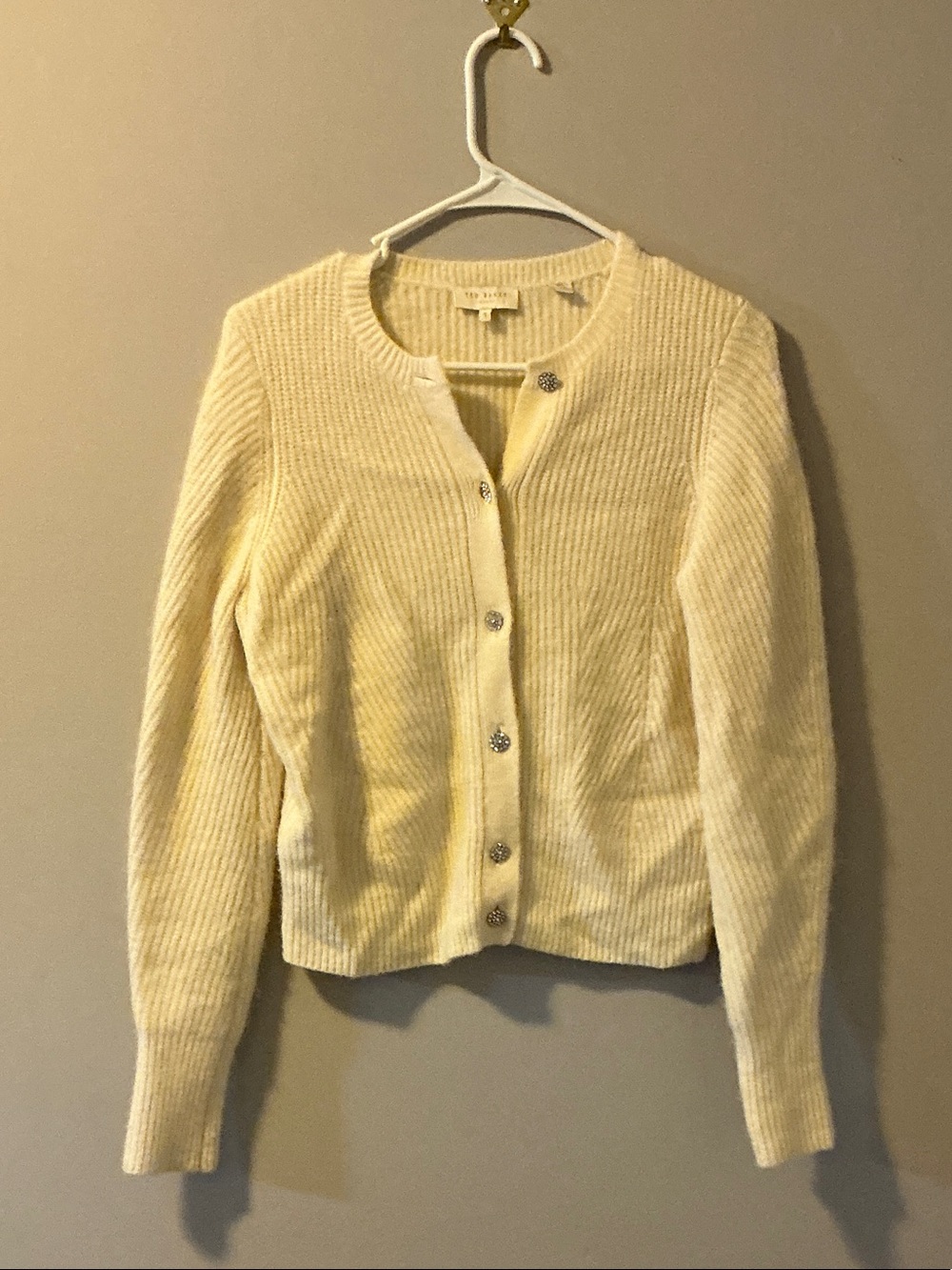 Ted Baker London Cream Ribbed Button-Front Cardigan